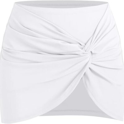Women Swim Skirt Twist Bathing Suit Skirt with Build-in Brief Mid Rise Swimsuit Bottom Skort