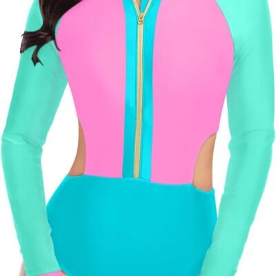 Women Long Sleeve Rash Guard One Piece Swimsuit Zipper Surfing Bathing Suit UPF 50