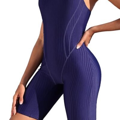 Women's Boyleg One Piece Swimsuit Racerback Athletic Bathing Suit