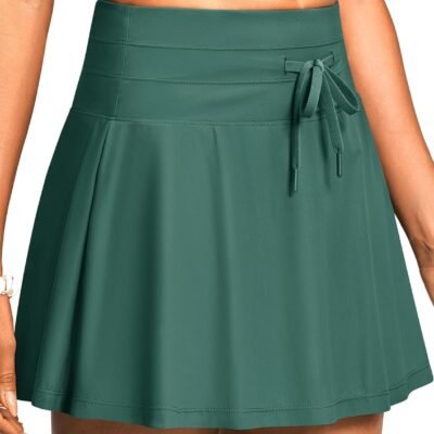 Women High Waisted 15'' Swim Skirts Tummy Control Bathing Suit Skirt Bottoms Swimsuit with Liner Pockets