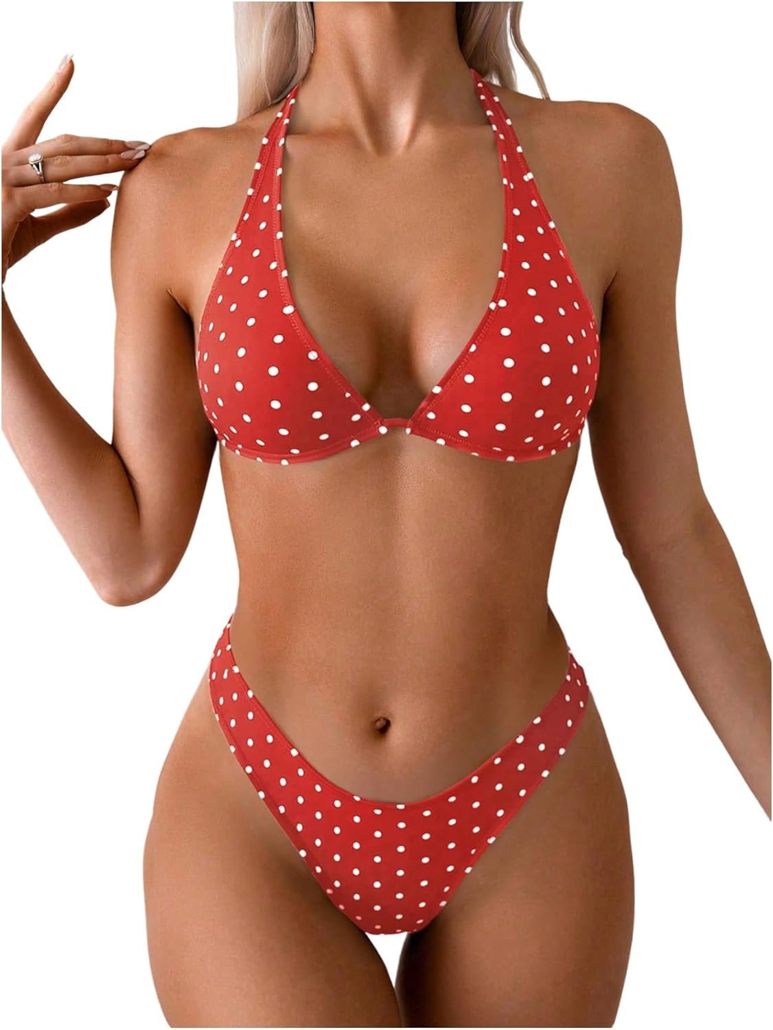 Women's Polka Dots Bikini Set Halter Triangle Swimsuit 2 Piece Bathing Suit