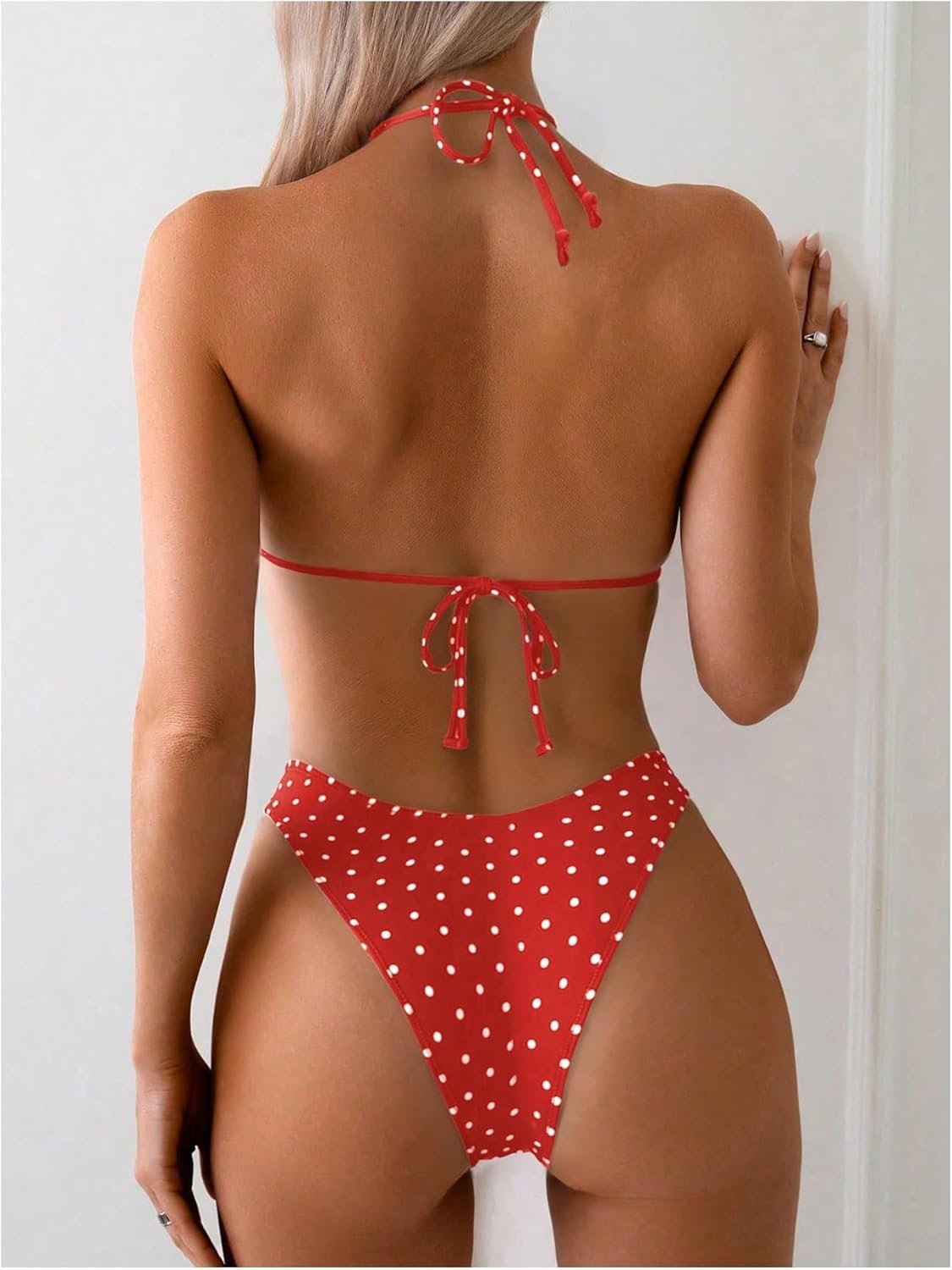 Women's Polka Dots Bikini Set Halter Triangle Swimsuit 2 Piece Bathing Suit - Image 2