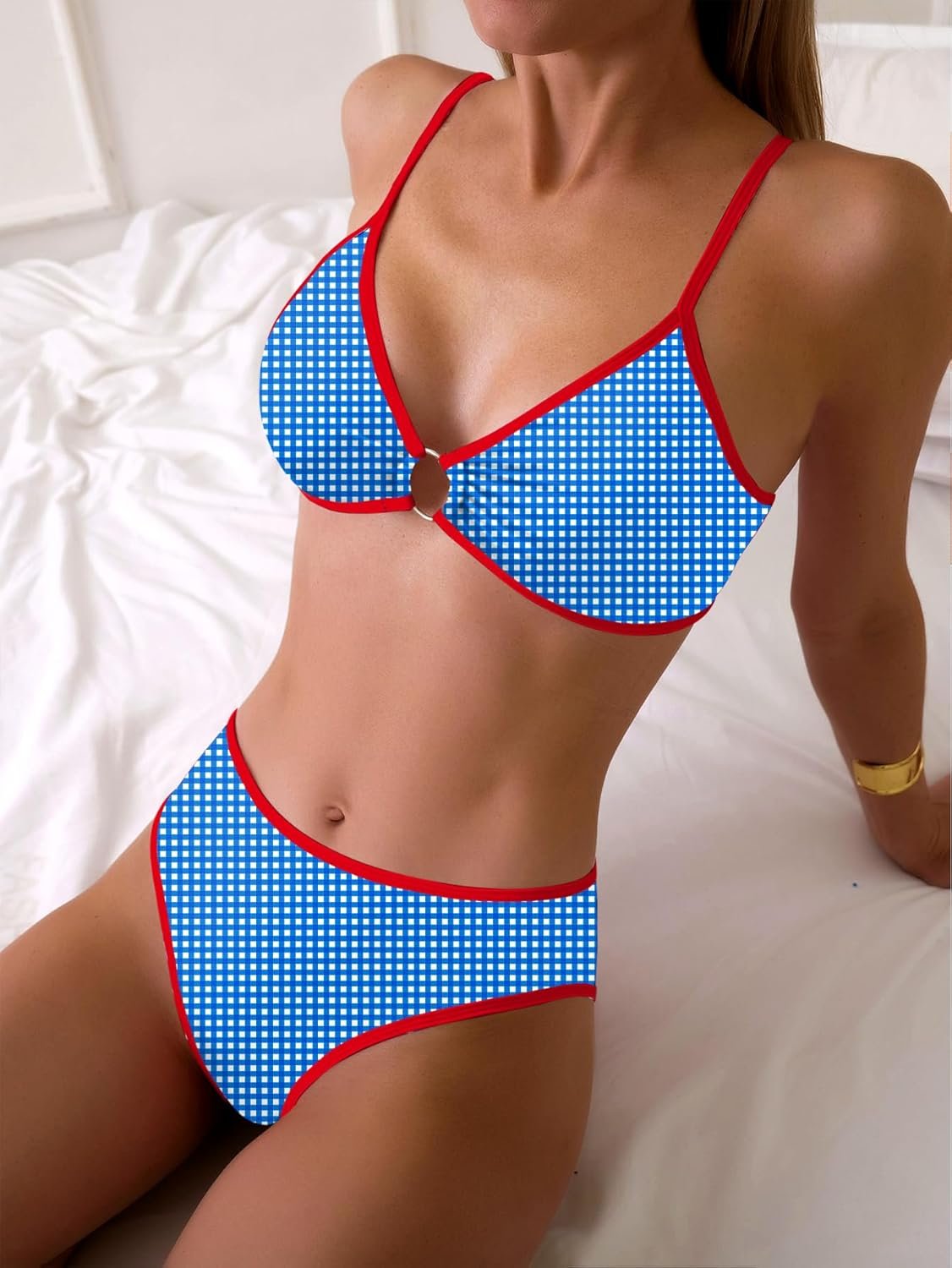 Women's Triangle Bikini Sets O Ring Linked Two Piece Swimsuits Floral Printed Cheeky Bathing Suit - Image 2