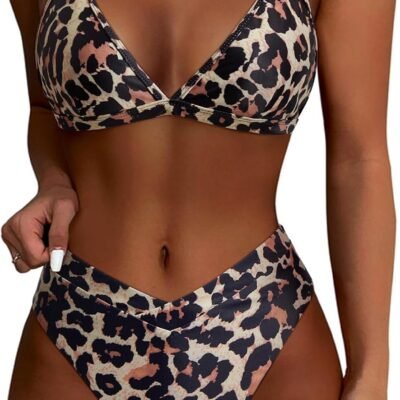 Women Triangle High Cut Bikini Sets Sexy High Waisted 2 Piece Swimsuit