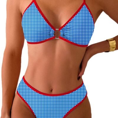 Women's Triangle Bikini Sets O Ring Linked Two Piece Swimsuits Floral Printed Cheeky Bathing Suit