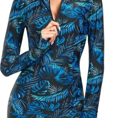 Women's Long Sleeve One Piece Bathing Suit Athletic Boyleg One Piece Swimsuit  Sun Protection Rash Guard